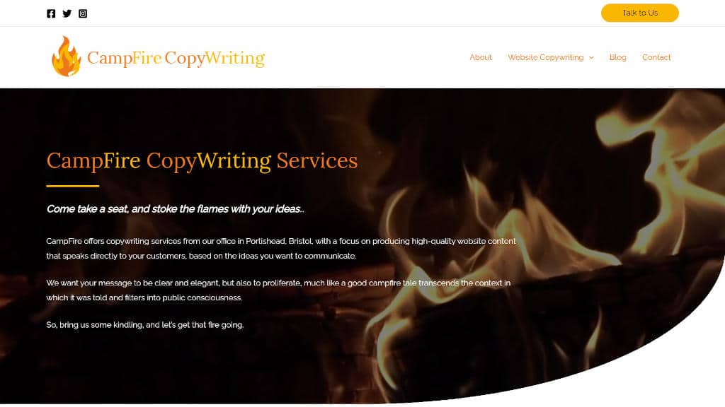 Campfire Copywriter Homepage